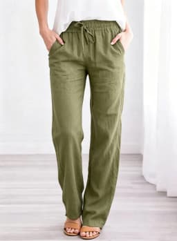 2026 New Women Cotton Drawstring Pants Elastic Waist Casual Solid Color Trousers Baggy Loose Straight Leg Breathable Sweatpants