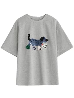 CHIC VEN Women T-Shirts Loose Streetwear Unisex Fun Dog Embroidered Short Sleeve Cotton Girl Tees Female Top Summer 2025