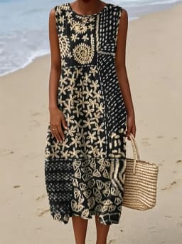 Womens Casual Bohemian Style Print Sexy Sleeveless Vest Dress Summer Hawaiian Beach Soft Comfortable Long Dess Clothes for Woman