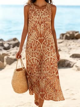 Womens Casual Bohemian Style Print Sexy Sleeveless Vest Dress Summer Hawaiian Beach Soft Comfortable Long Dess Clothes for Woman