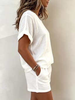2026 Summer New Women's Solid Color Casual Crew Neck Short Sleeve Top & Shorts 2-Piece Outfit Set