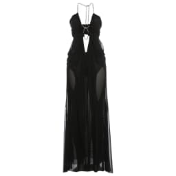 Kliou Ruched Elegant Gown Dress Woman Mesh Patchwork Luxury Chain Halter Backless Sleeveless Evening Prom Party Hipster Vestidos