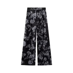 Women Yellow Floral Printing 2-Piece Set Women Stand Collar Long Sleeve Shirt + High Waist Wide Leg Pants Loose Lady Suit