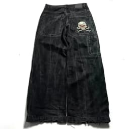 Men Women Retro Gothic High Waist Jeans Y2k Baggy Black Harajuku Hip Hop Pattern Embroidered Blue Denim Pants Wide Leg Jeans