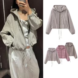 Guobioziy Women's Jacket 2026 Fall New Plaid Long-Sleeve Hooded Loose Fit Jacket Parka Casual Fashion European and American