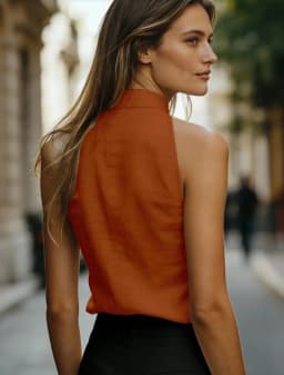 Women's Sleeveless Linen Blend Top Mock Neck V Placket Relaxed Fit Blouse