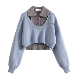 YIBASHU Winter Women Two Piece Sets Long Sleeve Crop Sweater Knitwear Preppy Sweater Pullovers Jumper College Jerseys Shoujo 90s