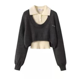 YIBASHU Winter Women Two Piece Sets Long Sleeve Crop Sweater Knitwear Preppy Sweater Pullovers Jumper College Jerseys Shoujo 90s
