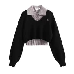 YIBASHU Winter Women Two Piece Sets Long Sleeve Crop Sweater Knitwear Preppy Sweater Pullovers Jumper College Jerseys Shoujo 90s