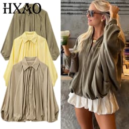 HXAO Women's Bomber Jacket Autumn New In Coats & Jackets Oversized Puff Long Sleeve Tops Ruffled Loose Outerwears Fashion Coats