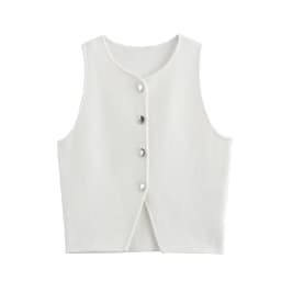 MUJER Pink Knit Sleeveless Vest Women Cropped Sweater Vest Top Women Yellow Button Vests Women Streetwear Waistcoat Knitwears