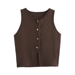 MUJER Pink Knit Sleeveless Vest Women Cropped Sweater Vest Top Women Yellow Button Vests Women Streetwear Waistcoat Knitwears
