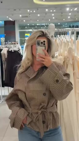 Trendy Plaid Lapel Collar Short Trench Coat Double Breasted Button Belted Waist Coat Women Retro Autumn Daily Street Office Wear