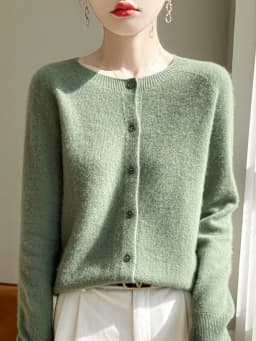 Women 100% Merino Wool Cardigan Soft O-Neck Cashmere Sweater OL Buttoned Knitwear Casual Top Clothing Korean Style