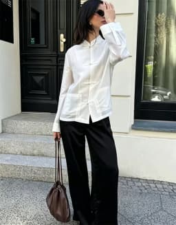 2026 Vintage Chinese Knot Satin Shirt Women's Stand Collar Long Sleeve Shirt Elegant Tang-style Top