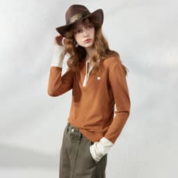TOYOUTH Women's Henley T-Shirt Fall 2026 Soft Breathable Fiber Slim Fit Contrast Color Buttons Heart Embroidery Long Top