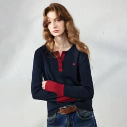 TOYOUTH Women's Henley T-Shirt Fall 2026 Soft Breathable Fiber Slim Fit Contrast Color Buttons Heart Embroidery Long Top