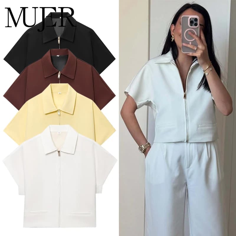 MUJER Women's Cropped Jacket Short Sleeve Varsity Jackets for Women Summer Zip up New in Coats and Jackets Holiday Outerwears