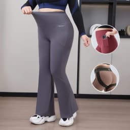 Plus Size Fit Yoga Flared Trousers for Women Semaless Two Sides Pocket Leggings High Waist Push Up Butt Gym Trainning Leggings