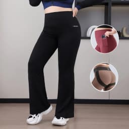 Plus Size Fit Yoga Flared Trousers for Women Semaless Two Sides Pocket Leggings High Waist Push Up Butt Gym Trainning Leggings