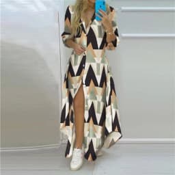 Summer Women Boho Printed Long Shirts Elegant Dress Turn-down Collar Long Sleeve Female Casual Split Shirt Evening Maxi Dresses