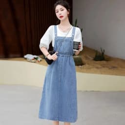 2025 Fashion Women Denim Suspender Skirt Spring Summer Causal Strap Female High Waist A-line Solid Lace-up Woman Skirts