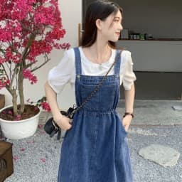 2025 Fashion Women Denim Suspender Skirt Spring Summer Causal Strap Female High Waist A-line Solid Lace-up Woman Skirts