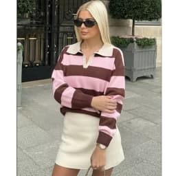 Autumn Women's 2026 New Knitted Striped Sweater Polo Neck Pullover Autumn Fashion Loose Elegant Warm Young Women Sweater Street