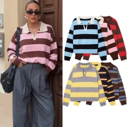 Autumn Women's 2026 New Knitted Striped Sweater Polo Neck Pullover Autumn Fashion Loose Elegant Warm Young Women Sweater Street