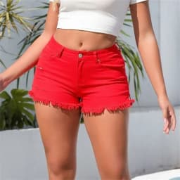 Women Solid Color Washed Denim Shorts Fashion Tassel Trouser Leg Decoration Three Quarter Pants Summer Casual Female Mini Jeans