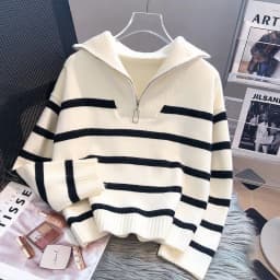 Sweater Pullover Women Autumn Winter Underwear 2026 New Zipper Stripe Underlay Short Style Popular Premium Sweater Female