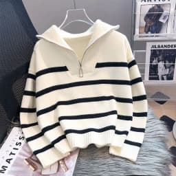 Sweater Pullover Women Autumn Winter Underwear 2026 New Zipper Stripe Underlay Short Style Popular Premium Sweater Female