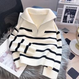 Sweater Pullover Women Autumn Winter Underwear 2026 New Zipper Stripe Underlay Short Style Popular Premium Sweater Female