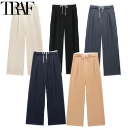 HXAO Women Pants Summer Baggy Pants For Woman Pleats Casual Black Pants Office Lace Up Fluid Trousers Boxer Gray Womens Pants