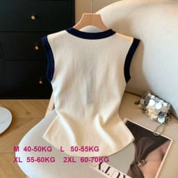Women's Sleeveless T-shirt Elegant Button Round Neck Colorblock Knit Sleeveless Tshirts Cami Summer Elasticity Commuting Tops