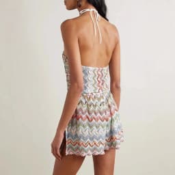 Women Halter Neck Zigzag Print Knit Romper, Sleeveless Backless Multicolor Chevron Jumpsuit, Summer Beach Playsuit