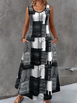 Women's Casual Dresses Summer Stylish Polka Dot Print Sleeveless Dress with Round Neck and Pockets Fashion Elegant Party Dresses