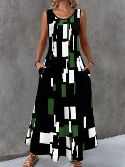 Women's Casual Dresses Summer Stylish Polka Dot Print Sleeveless Dress with Round Neck and Pockets Fashion Elegant Party Dresses