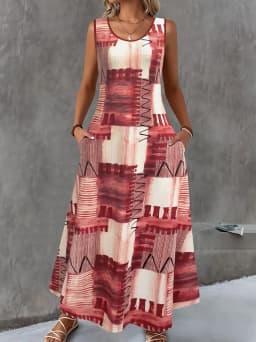 Women's Casual Dresses Summer Stylish Polka Dot Print Sleeveless Dress with Round Neck and Pockets Fashion Elegant Party Dresses