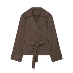 BSAY 2026 Women Short Trench Coat Lapel Double Breasted Belted Waist Long Sleeve Cropped Windbreaker Casual Commuter Outerwear