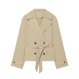 BSAY 2026 Women Short Trench Coat Lapel Double Breasted Belted Waist Long Sleeve Cropped Windbreaker Casual Commuter Outerwear