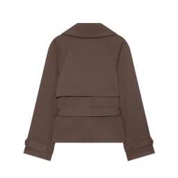 BSAY 2026 Women Short Trench Coat Lapel Double Breasted Belted Waist Long Sleeve Cropped Windbreaker Casual Commuter Outerwear