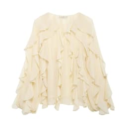 DUOPERI Women Fashion Solid Ruffled Blouse Vintage V-Neck Long Sleeves Female Chic Lady Shirts