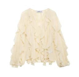 DUOPERI Women Fashion Solid Ruffled Blouse Vintage V-Neck Long Sleeves Female Chic Lady Shirts