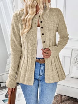 Women's Simple Solid Color Long-Sleeved Cardigan Knitted Sweater for Autumn and Winter