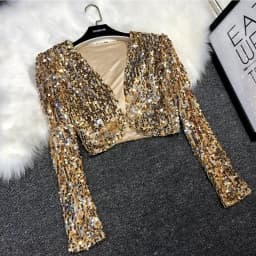 Street Fashion Joker Short Edition Sequins Small Suit Sparkling Bead Piece Suit Small Jacket Tank Top Jazz Dance Performance
