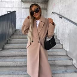 Women Oversized Lapel Long Wool Coat Single Front Button Side Pocket Loose Fit Warm Outerwear
