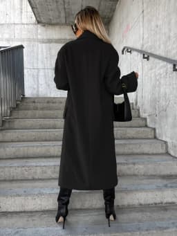 Women Oversized Lapel Long Wool Coat Single Front Button Side Pocket Loose Fit Warm Outerwear