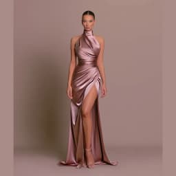 2026 Retro Style Satin Halter Maxi Dress Elegant Waist Slimming High Slit Party Formal Events Solid Color Minimalism Long Skirt