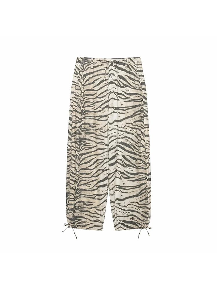 Women Chic Casual Animal Print Pants For Women High Waist Wide Leg Trousers Woman 2026 Spring Summer Fashion Tied Pant Trendy